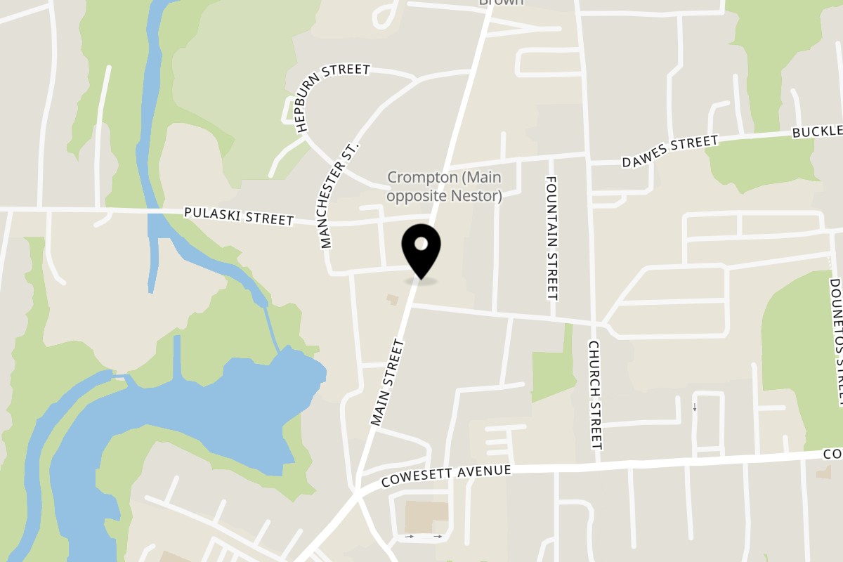 Map showing the location of Thai Accent on 1670 Main St in West Warwick
